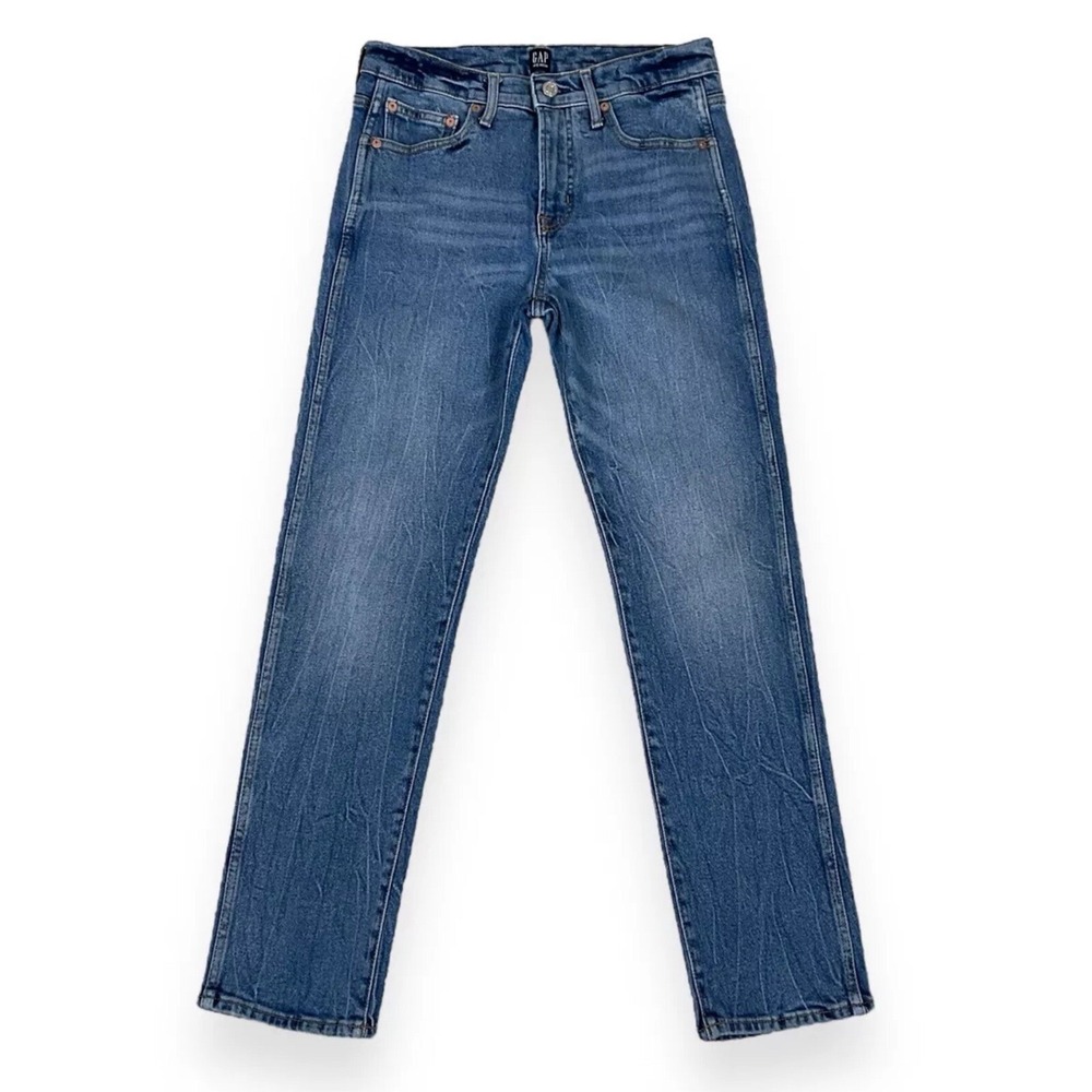 Gap Jeans Womens 28 Reg Blue Whiskering Slim Straight Denim Cotton Blend EUC